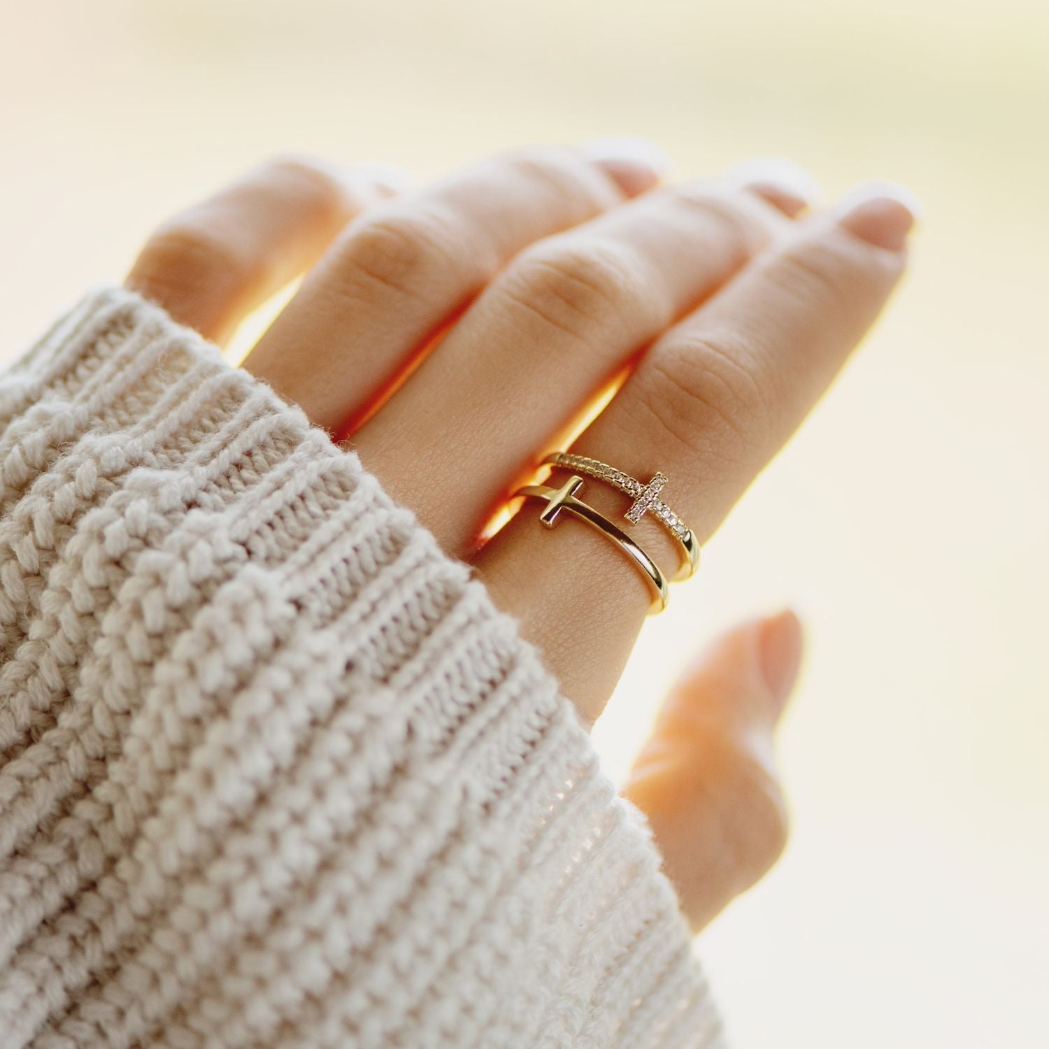 Gold Twin Band Cross Ring