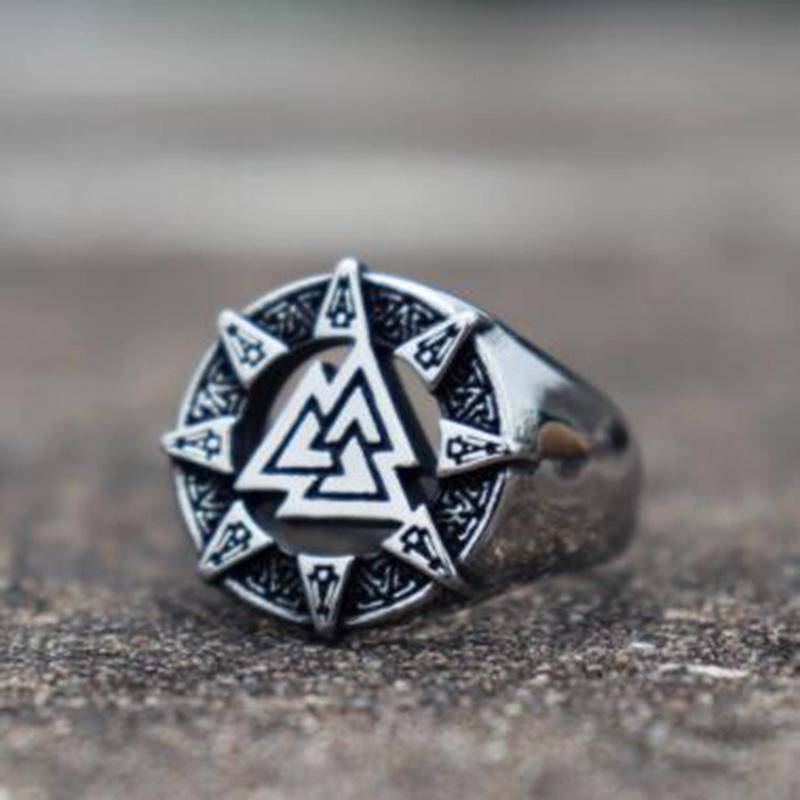 NORDIC VIKING TRIANGLE SYMBOL STAINLESS STEEL RING