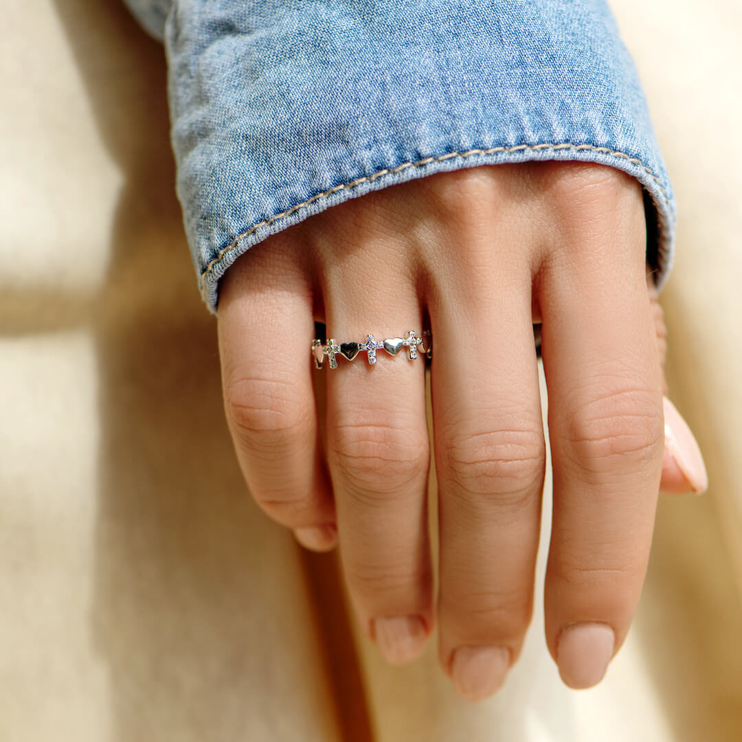 "Pray Through It" Heart & Cross Ring