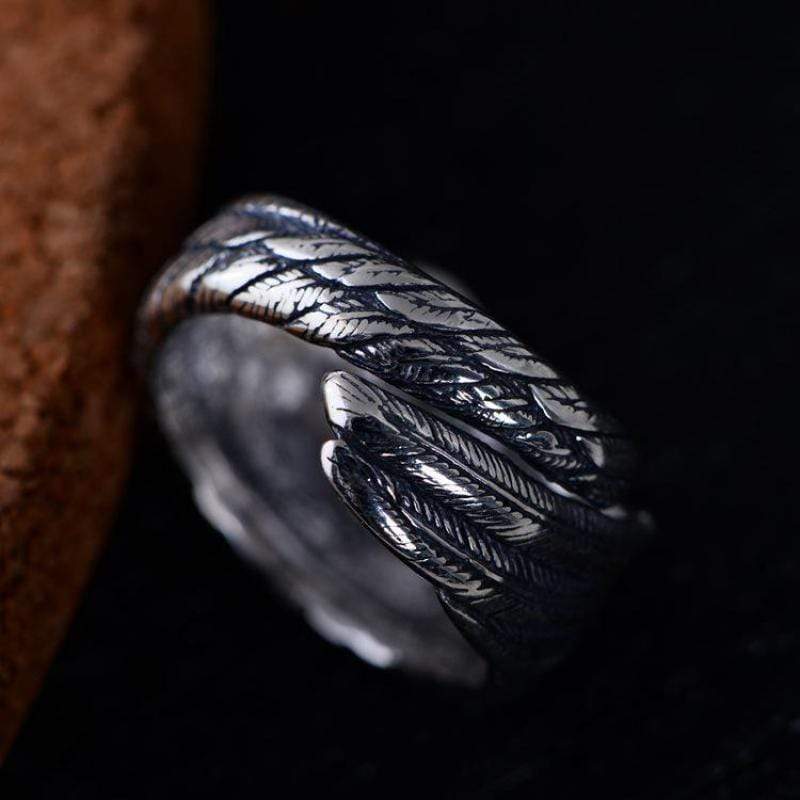 CARVED FEATHER SILVER RING