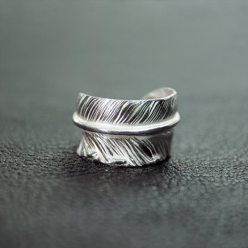 HANDMADE FEATHER SILVER RING