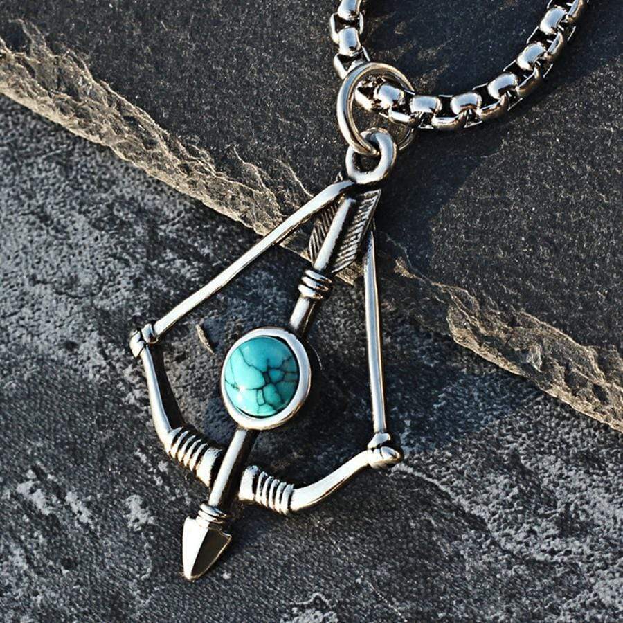 BOW AND ARROW TURQUOISE STAINLESS STEEL PENDANT