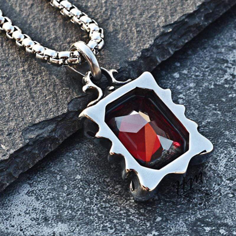 PUNK DRAGON CLAW RUBY STAINLESS STEEL NECKLACE