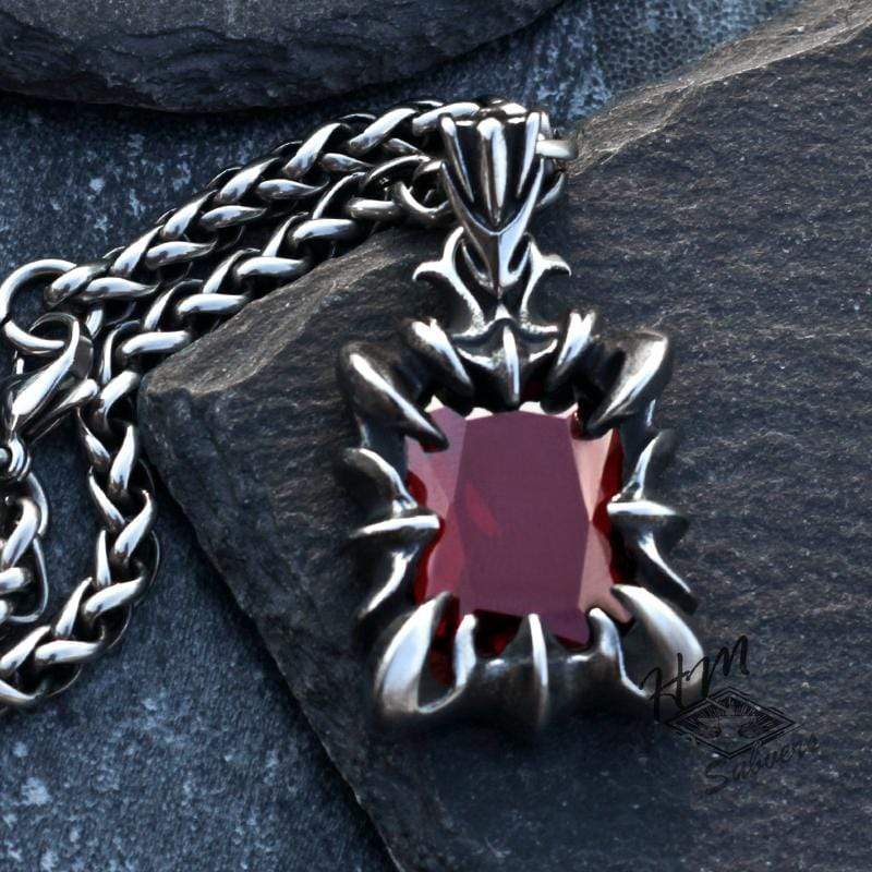 PUNK DRAGON CLAW RUBY STAINLESS STEEL NECKLACE