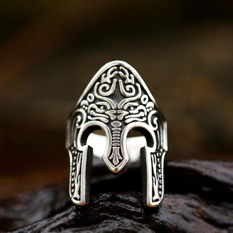 SPARTAN CARVED  MASK STAINLESS STEEL RING