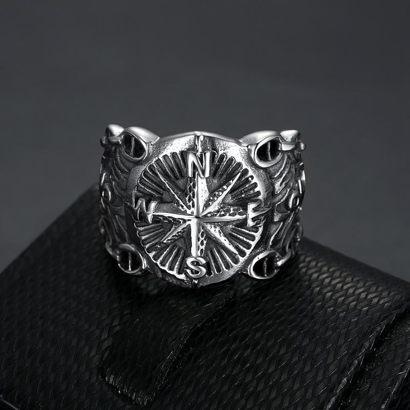 VINTAGE PIRATE COMPASS STAINLESS STEEL RING