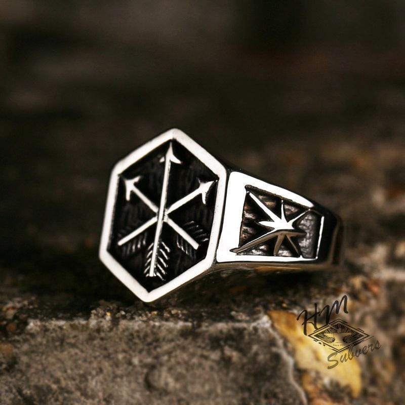HEXAGON ARROWS STAINLESS STEEL RING