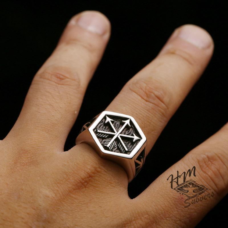 HEXAGON ARROWS STAINLESS STEEL RING