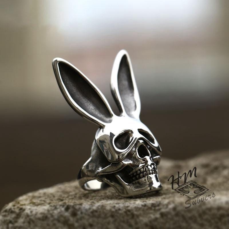 SKULL WITH RABBIT EARS STAINLESS STEEL RING