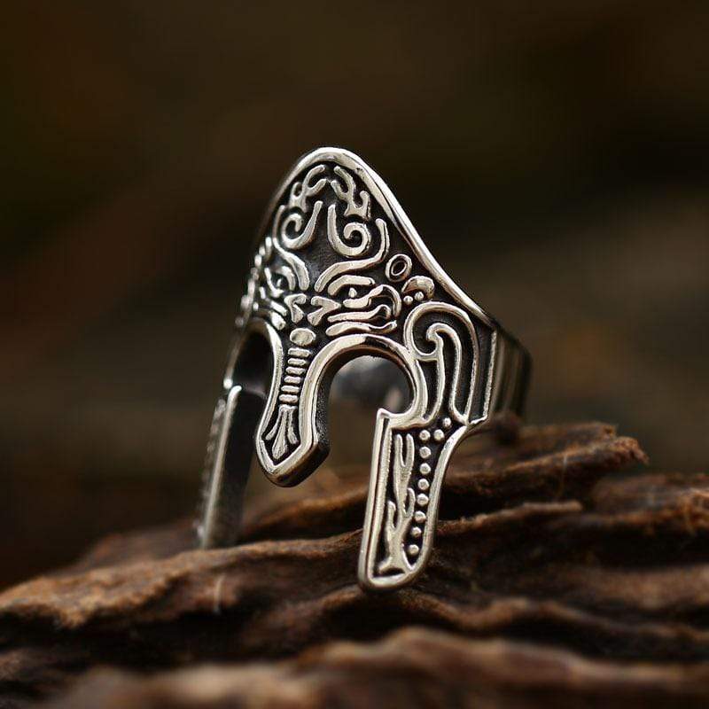 SPARTAN CARVED  MASK STAINLESS STEEL RING
