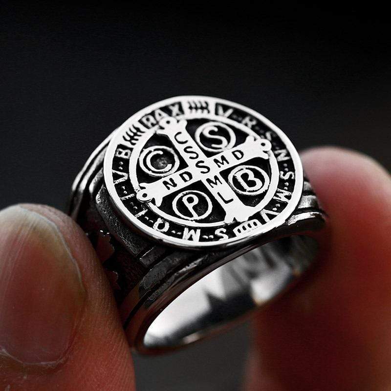 ST. BENEDICT CROSS  STAINLESS STEEL RING