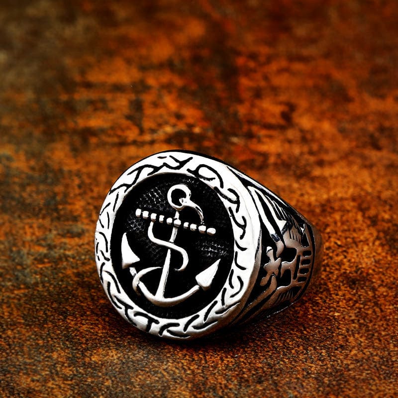 VINTAGE BOAT ANCHOR STAINLESS STEEL RING
