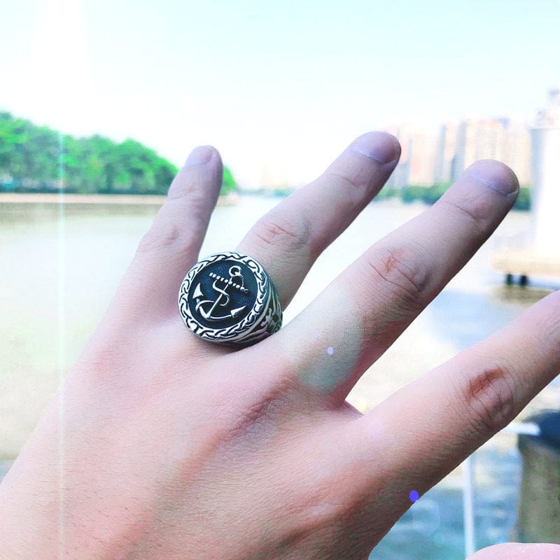 VINTAGE BOAT ANCHOR STAINLESS STEEL RING