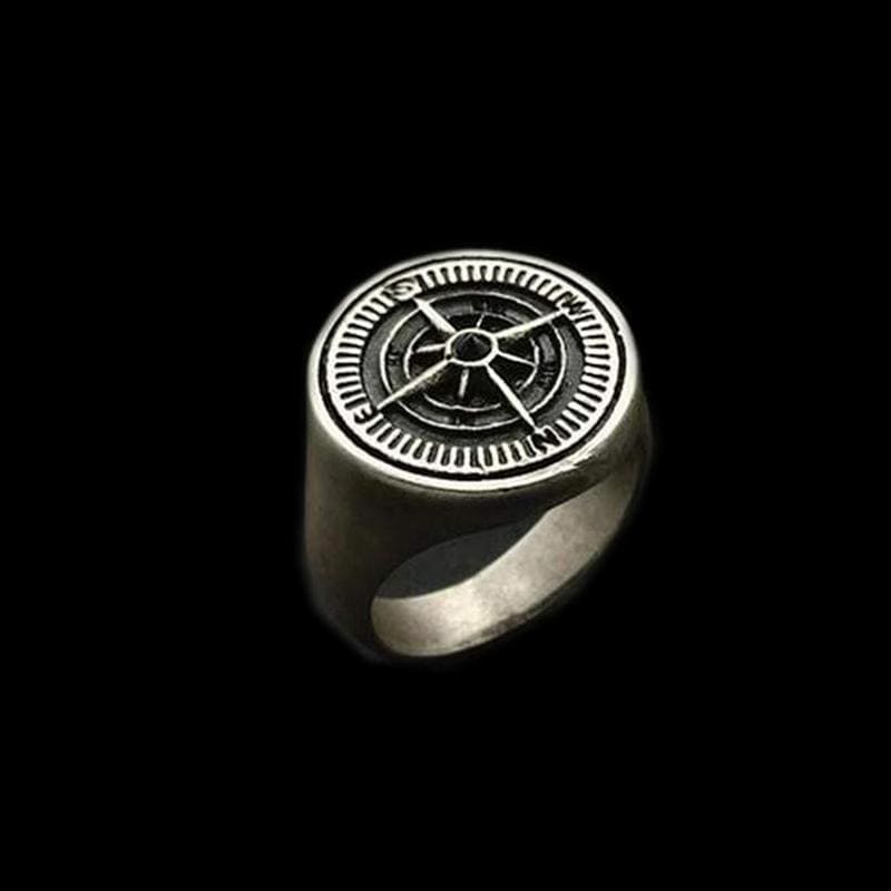VINTAGE COMPASS STAINLESS STEEL RING
