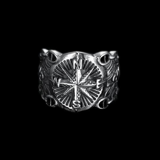 VINTAGE PIRATE COMPASS STAINLESS STEEL RING