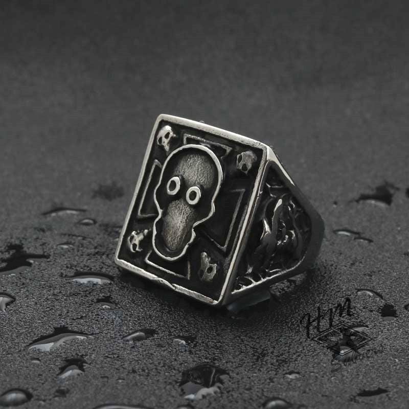 VINTAGE SKULL FACE SQUARE STAINLESS STEEL RING