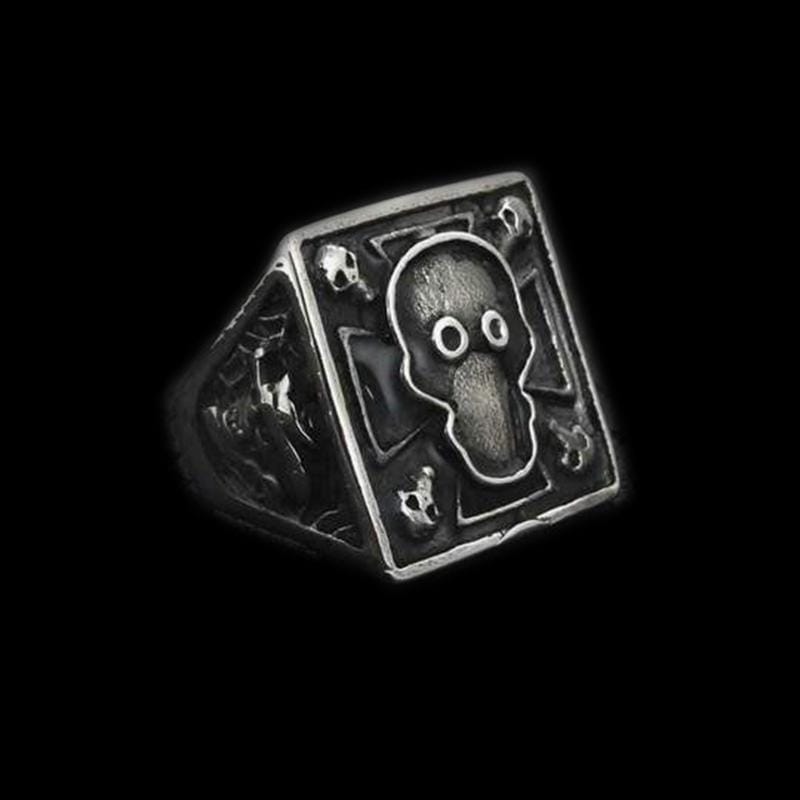 VINTAGE SKULL FACE SQUARE STAINLESS STEEL RING